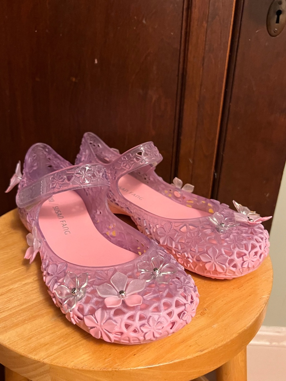 Melissa + Susan Fang Luna Bloom jelly flat, size US 10W